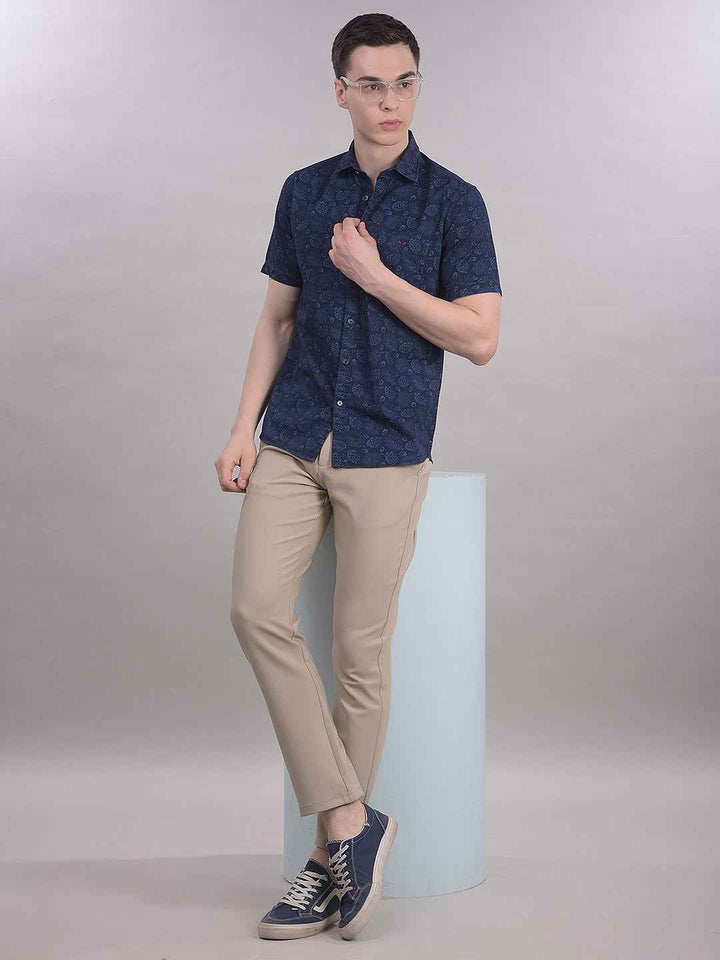 100% Cotton Navy Blue Floral Print Shirt