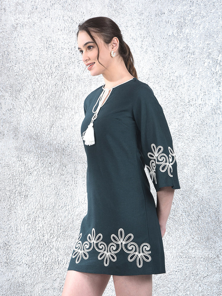 Teal Embroidered Mini Dress