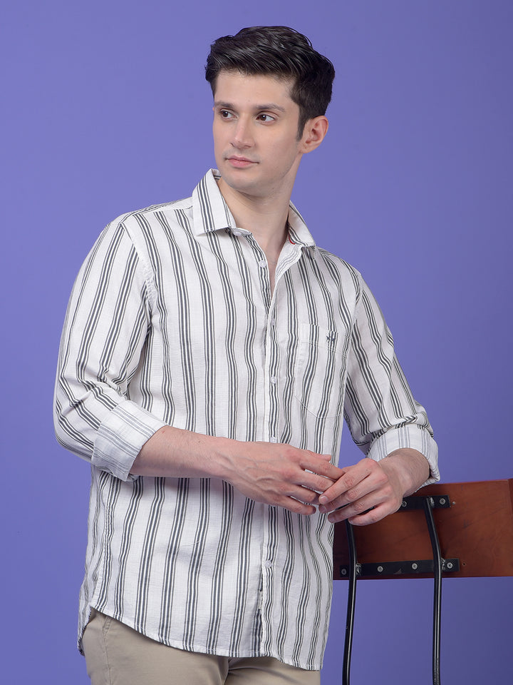 Grey Vertical Stripes 100% Cotton Shirt