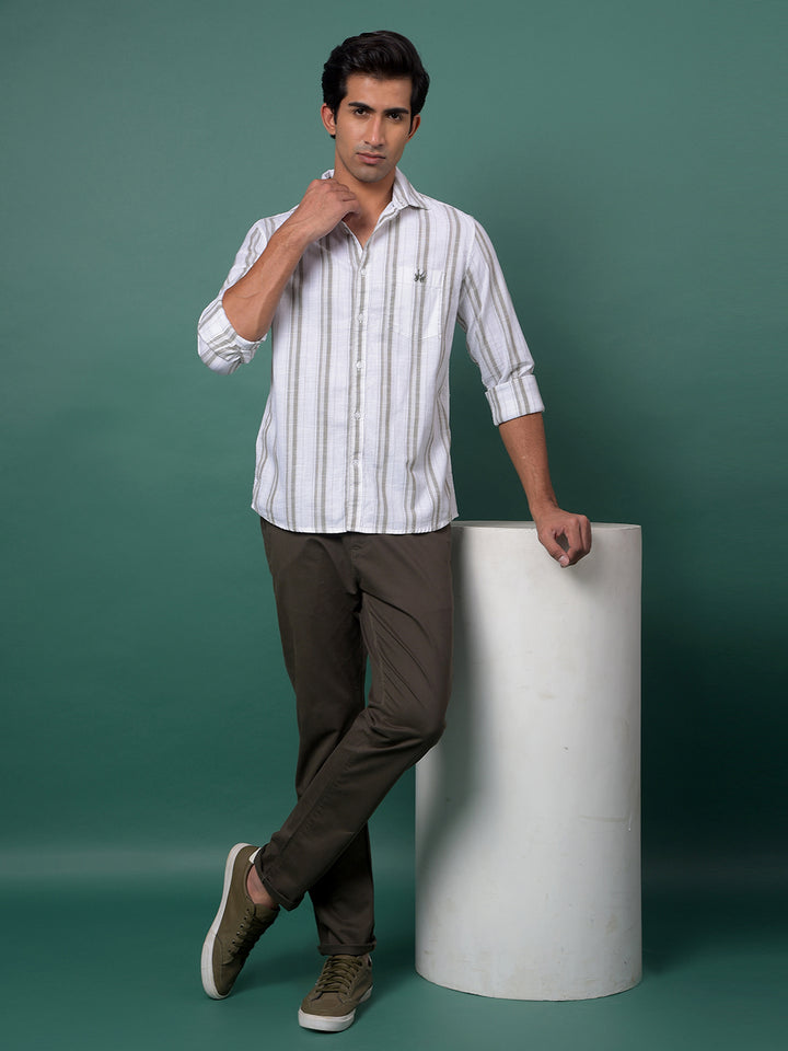 Green Vertical Stripes 100% Cotton Shirt-Men Shirts-Crimsoune Club