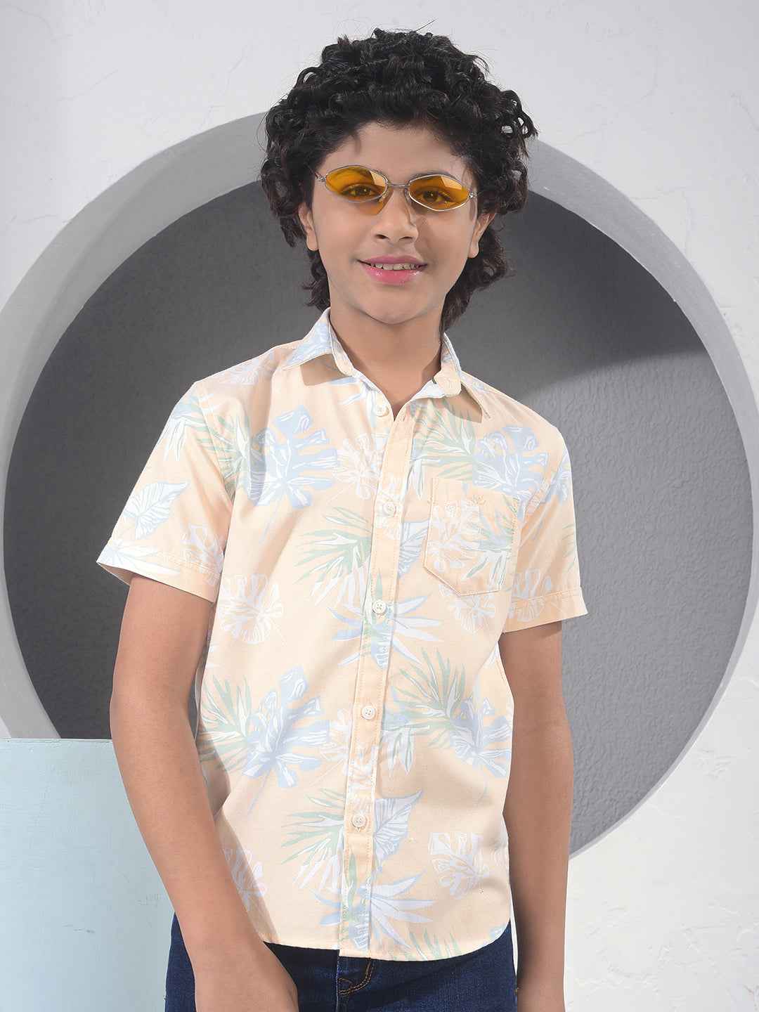 Yellow Floral Print 100% Cotton Shirt