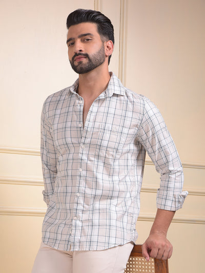 Beige Checked 100% Cotton Shirt