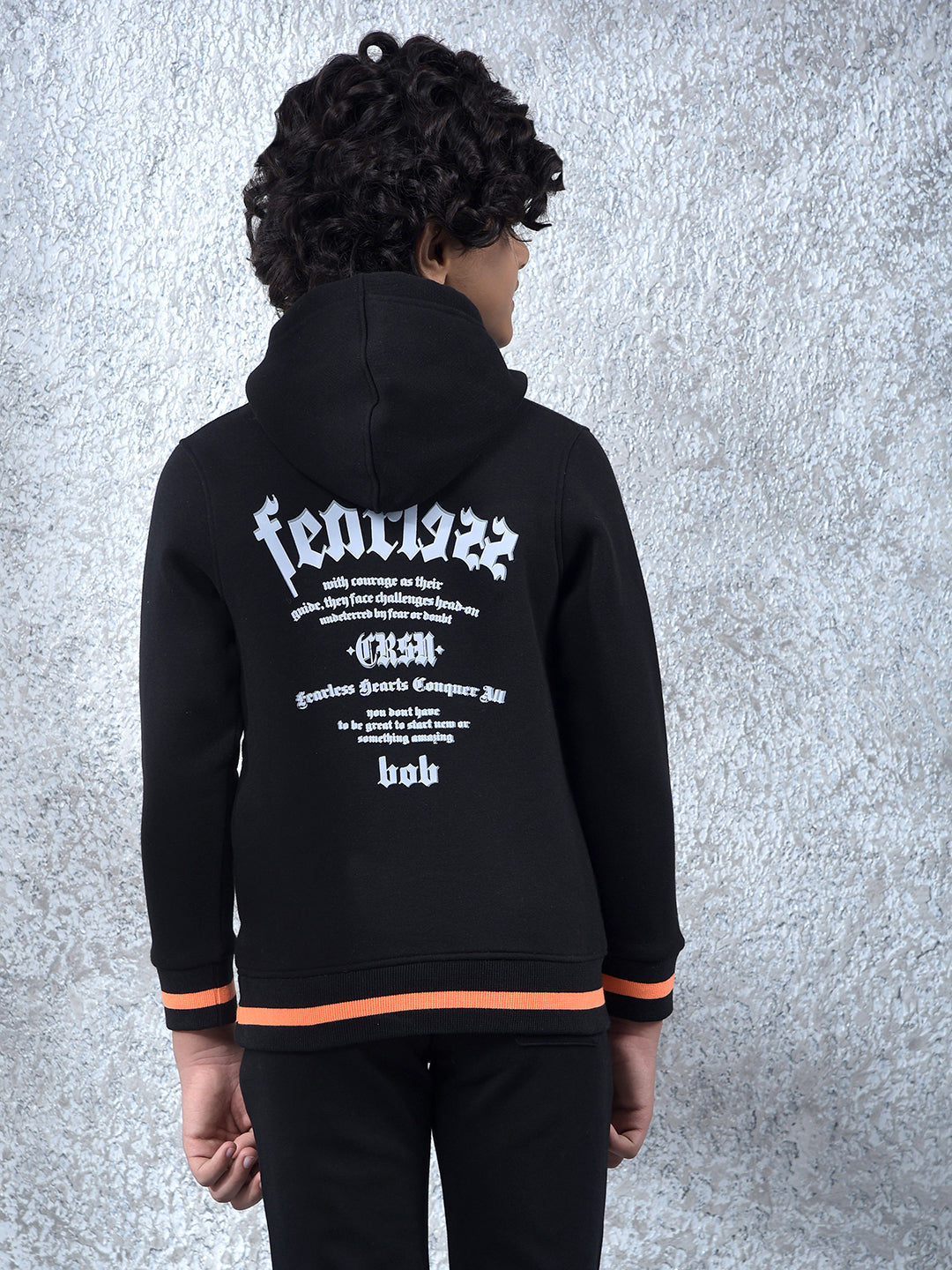 Black Typographic Print Hooded Neck Sweatshirt