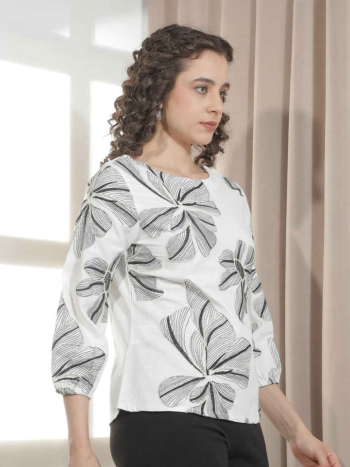 Chic White Minimalist Floral Top