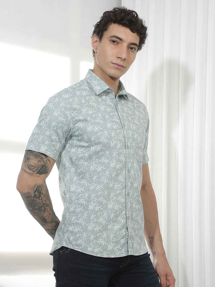 Green Botanical Print 100% Cotton Shirt