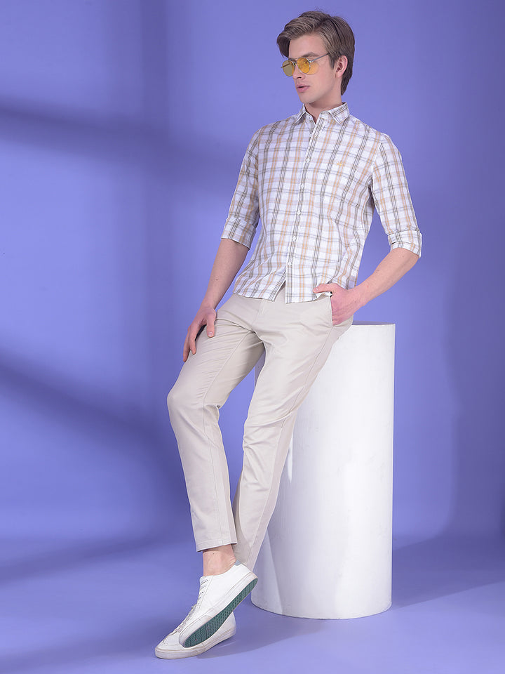 Urban Beige Checked 100% Cotton Shirt