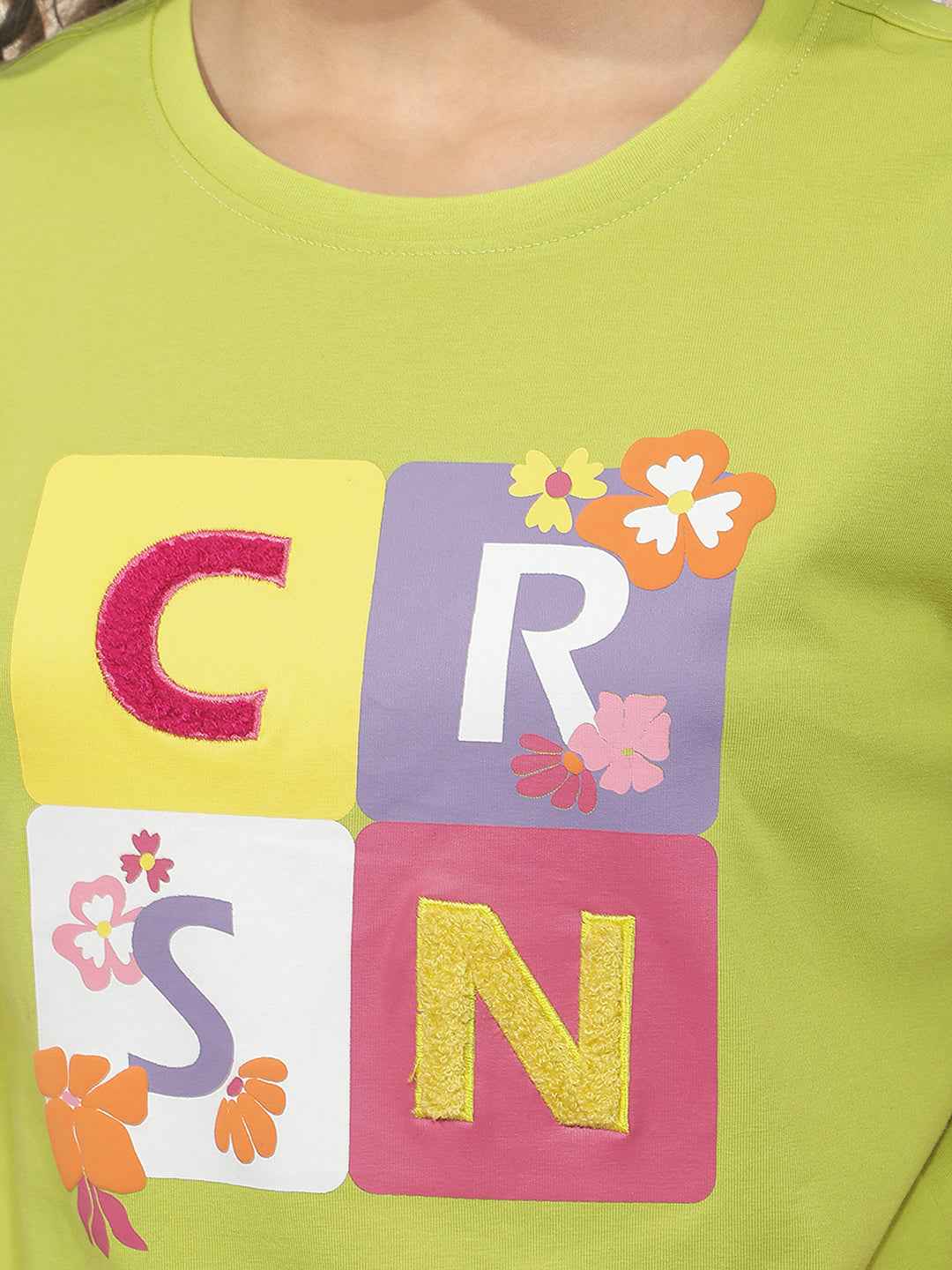 Green Typographic Print T-Shirt