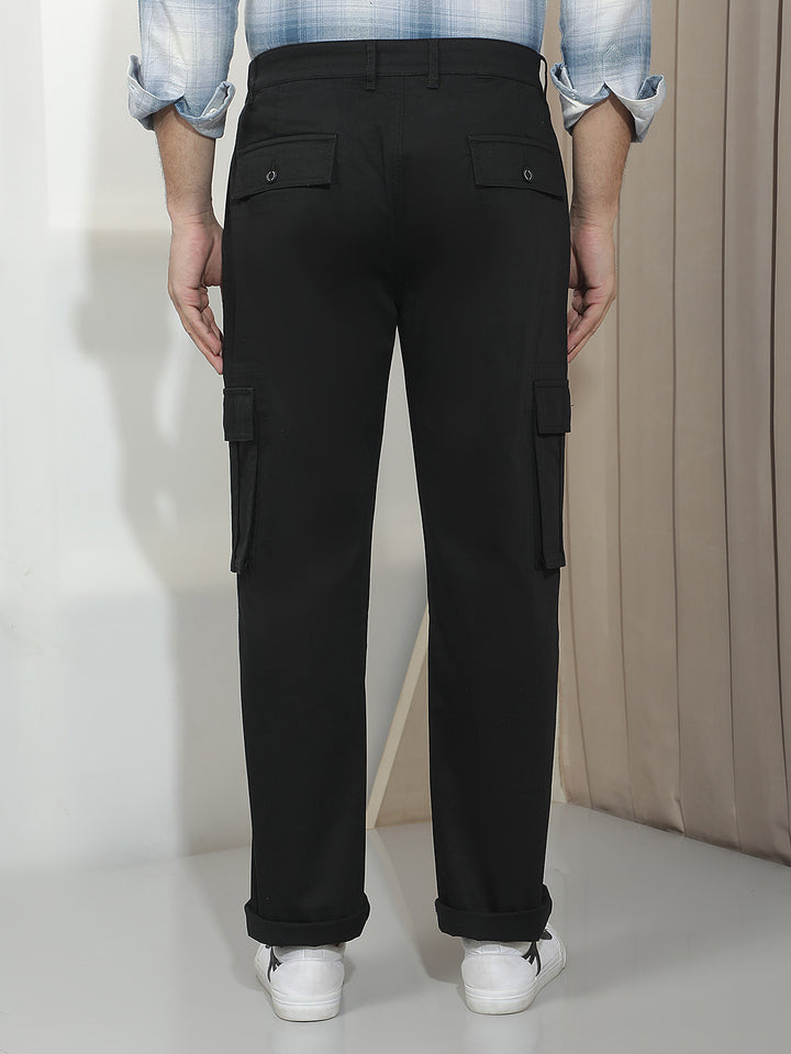 Relaxed Raven Black Cargo Trousers