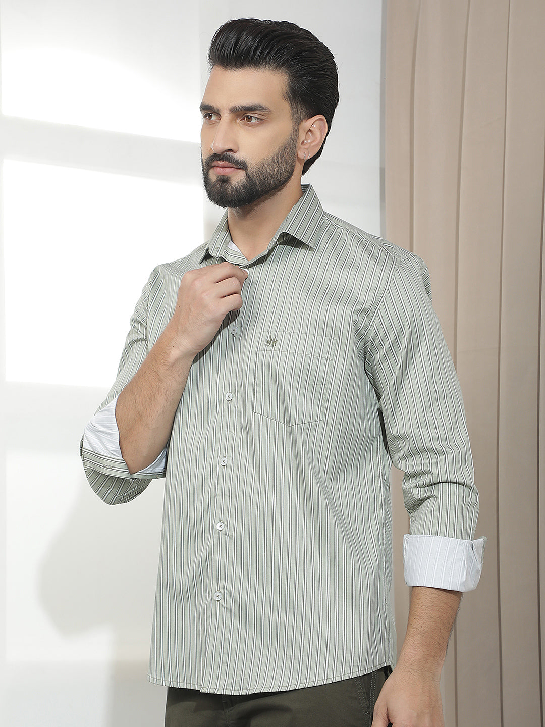 Green Vertical Stripes Shirt