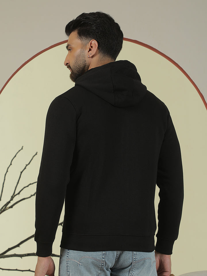 Black Hooded Neck Front Open Sweatshirt