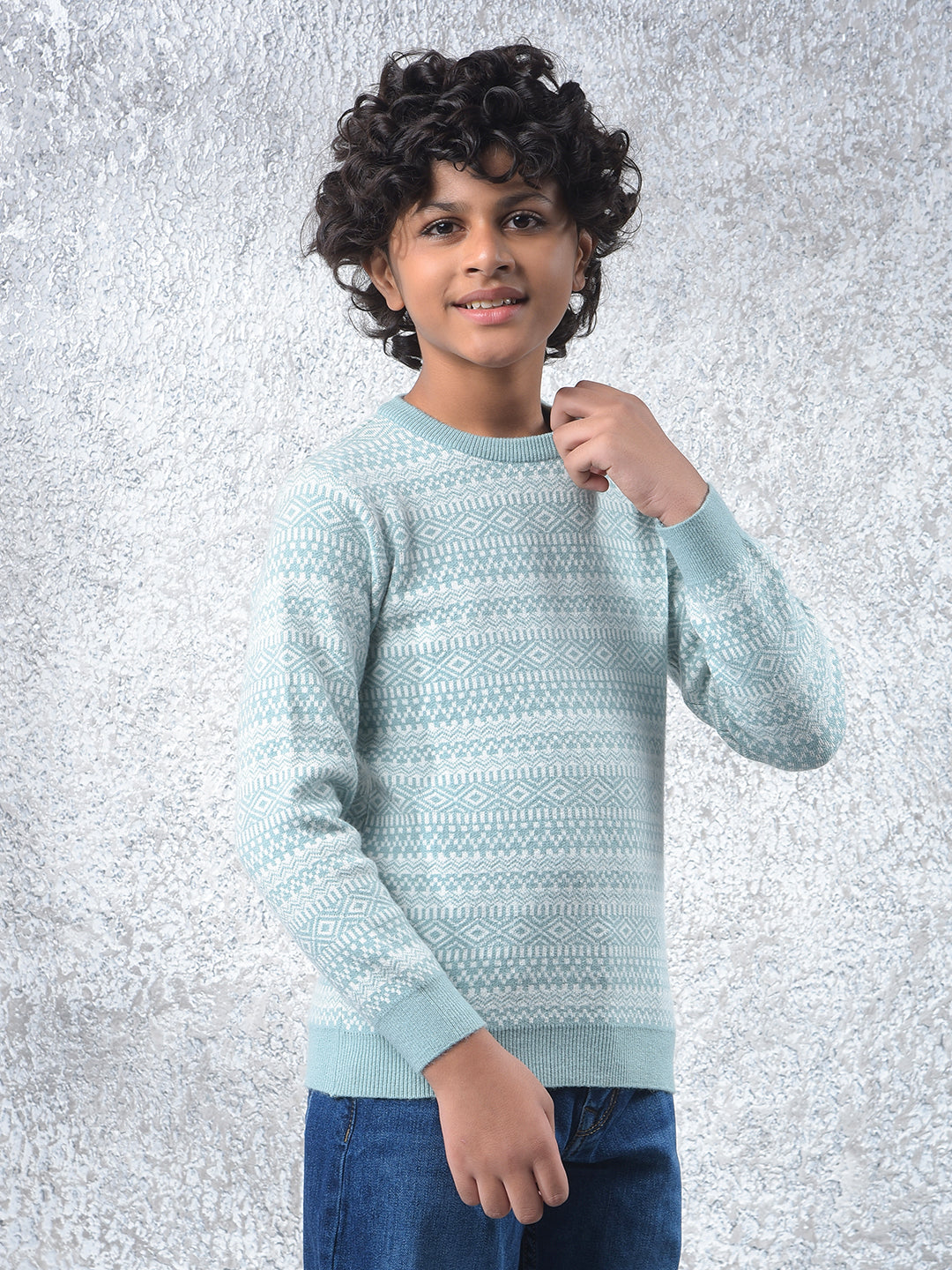 Modern Mist Blue Printed Sweater