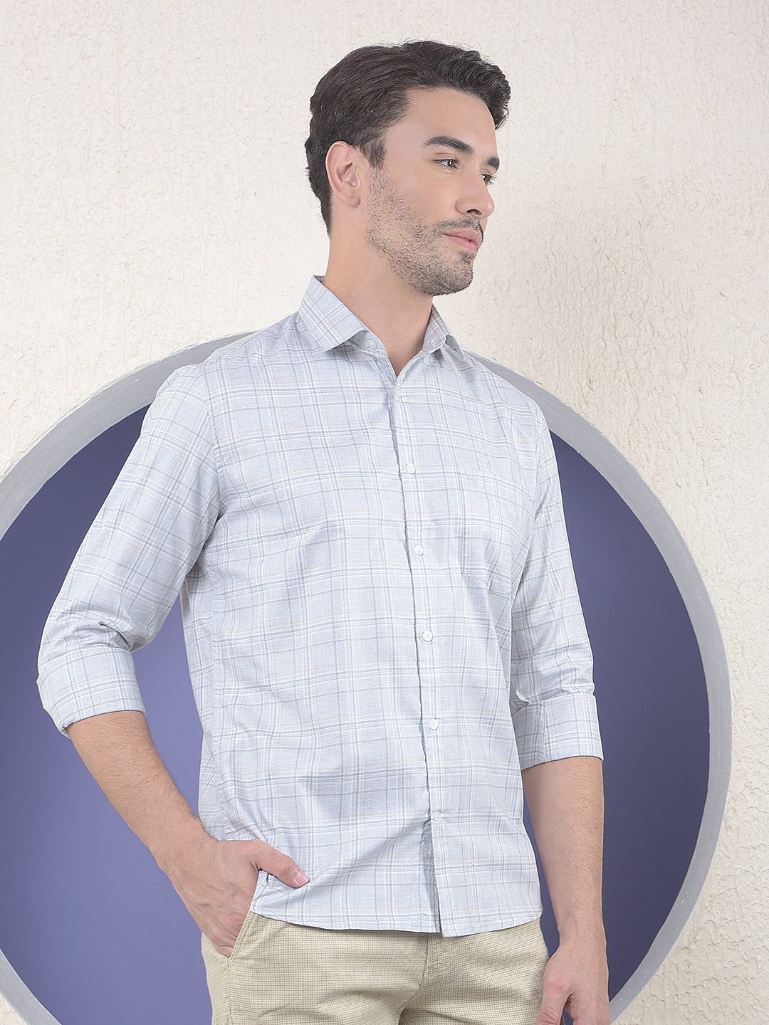Grey Checked 100% Cotton Shirt