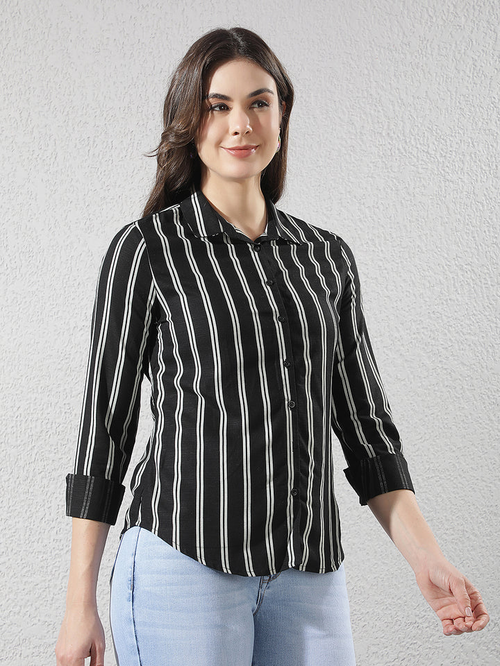 Black Vertical Striped Linen Shirt