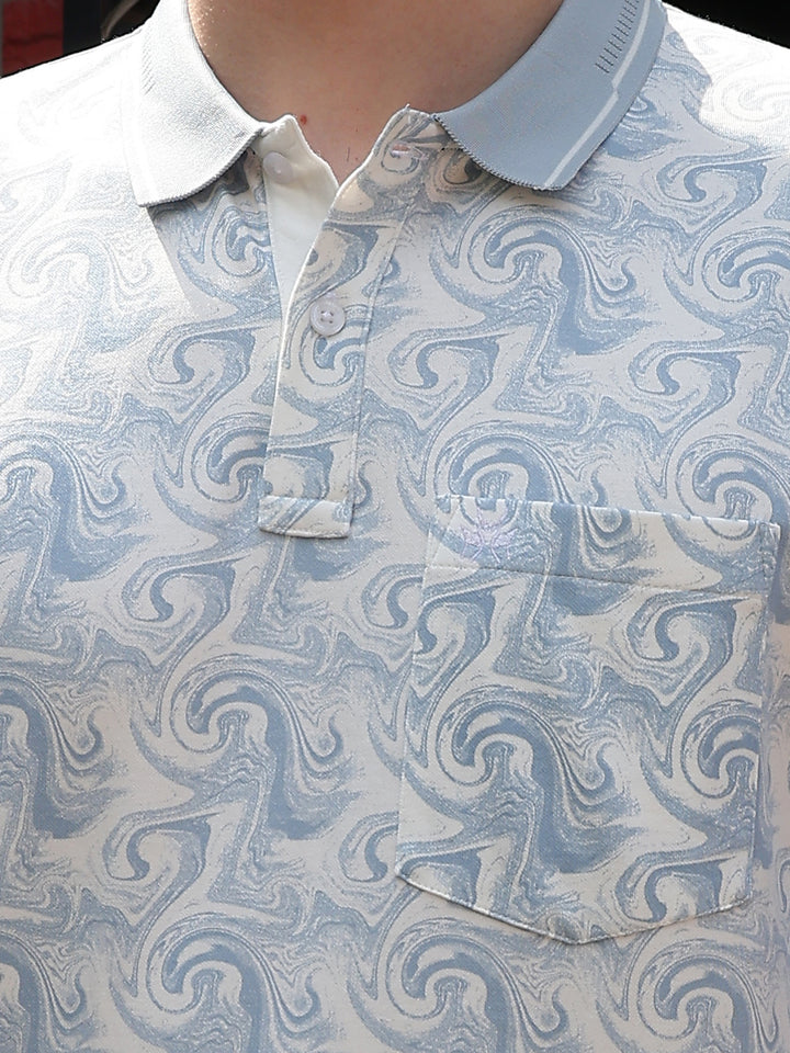 Grey Printed Polo Neck T-Shirt
