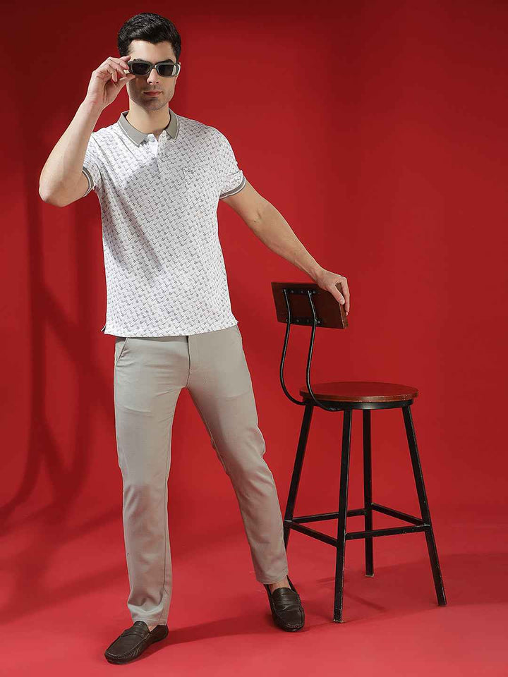 Grey Linen Dobby Texture Trousers