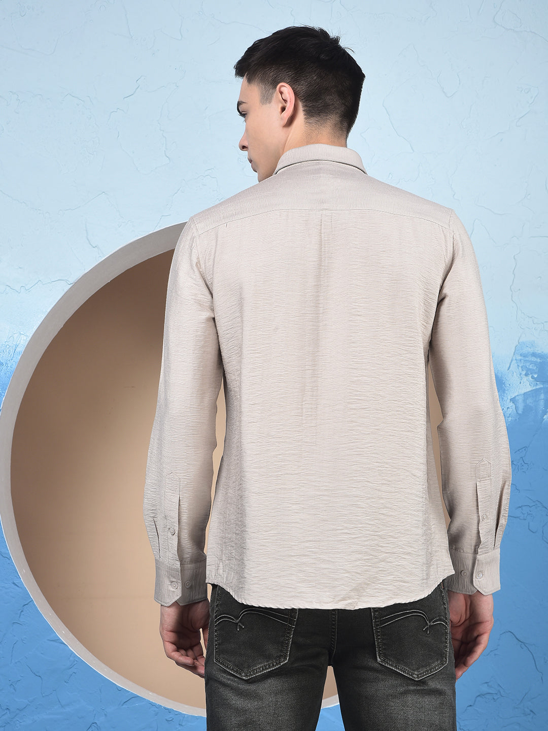 Classic Beige Slub Textured Shirt