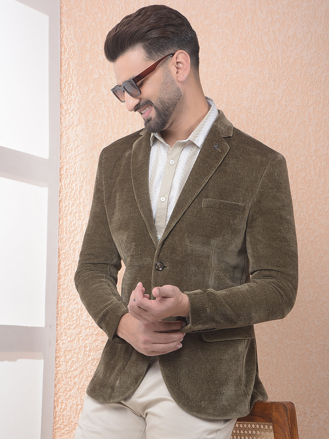 Brown Notched Lapel Corduroy Blazer