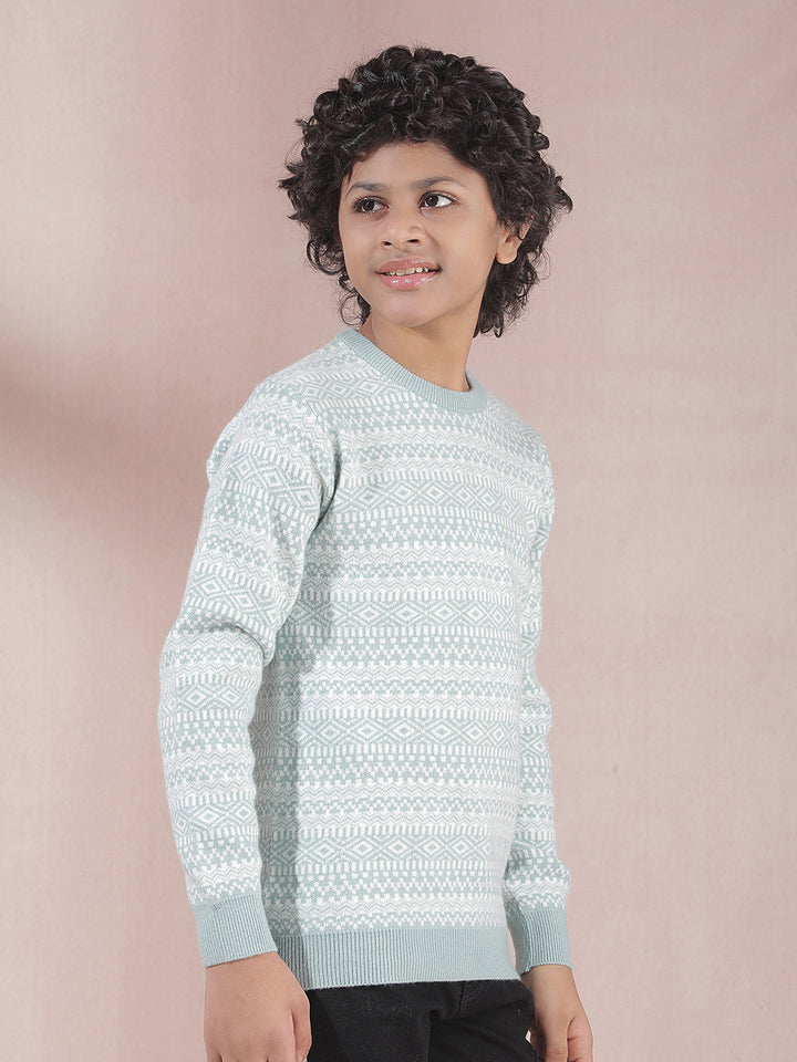 Modern Mist Blue Printed Sweater