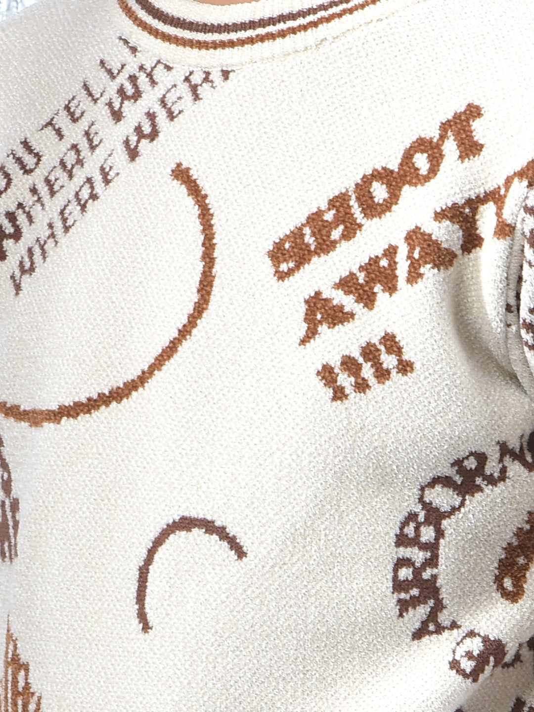 Cream Typographic Print Knitted Sweater