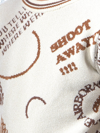 Cream Typographic Print Knitted Sweater