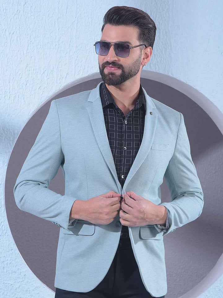 Green Notched Lapel Single Breasted Blazer