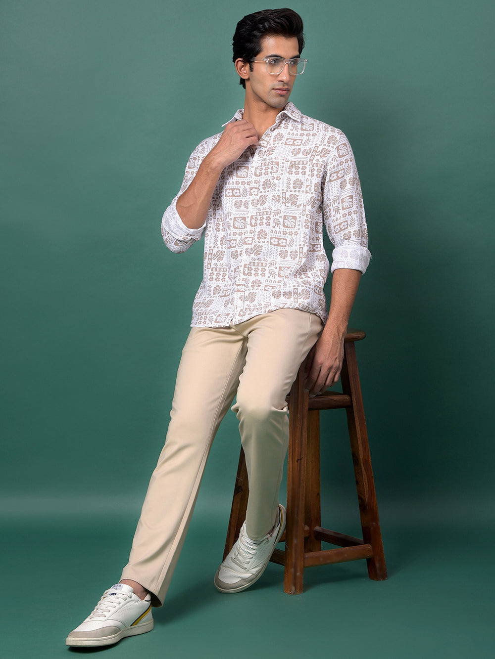Brown Floral Print Shirt-Men Shirts-Crimsoune Club