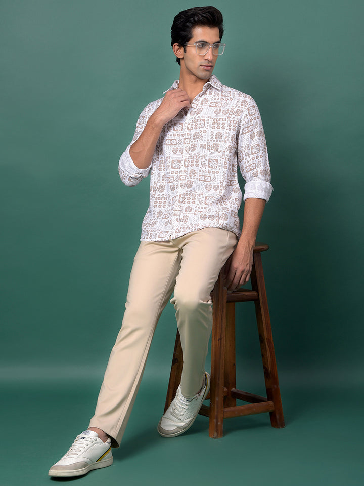 Brown Floral Print Shirt-Men Shirts-Crimsoune Club