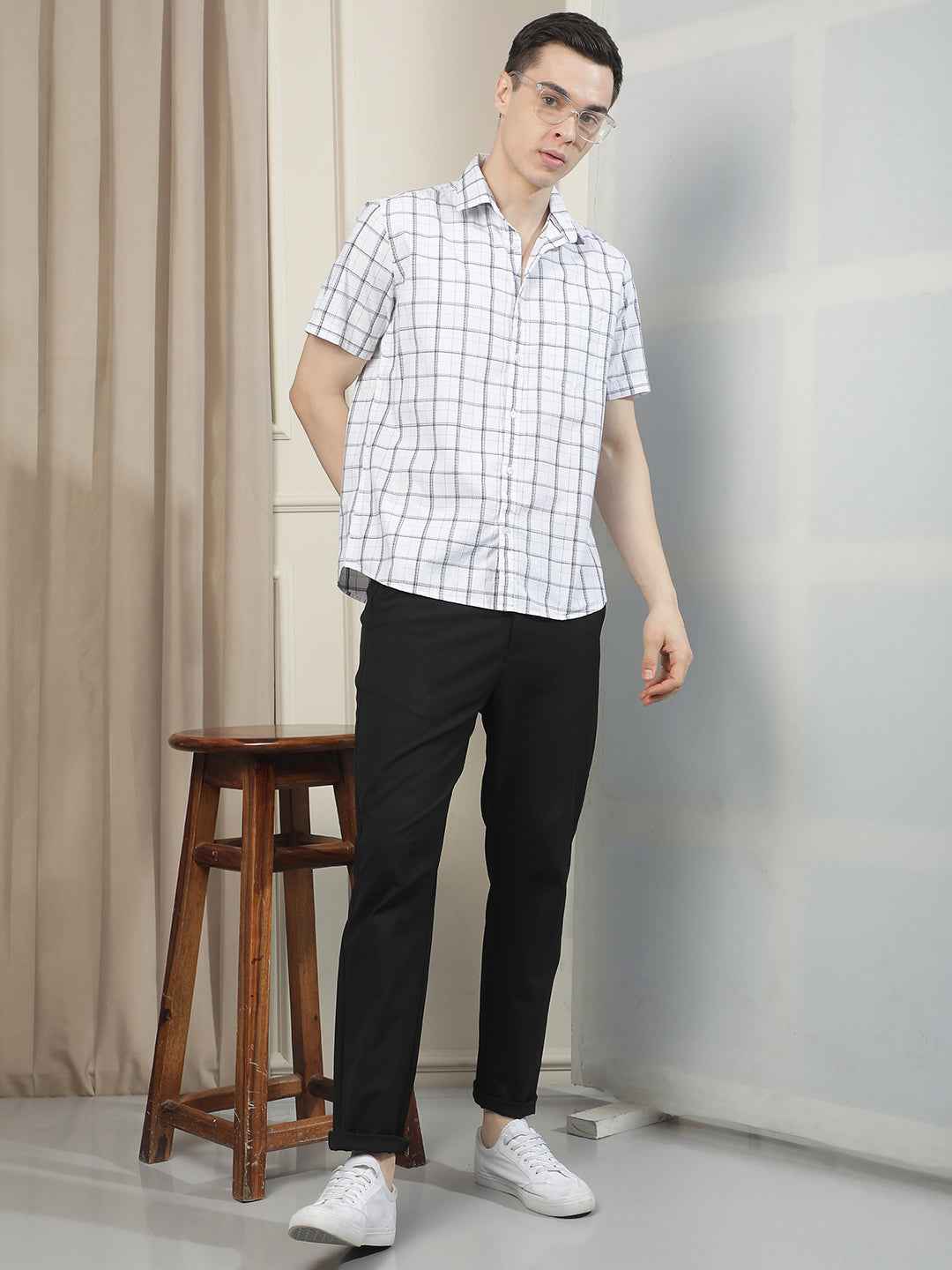 White Checked 100% Cotton Shirt