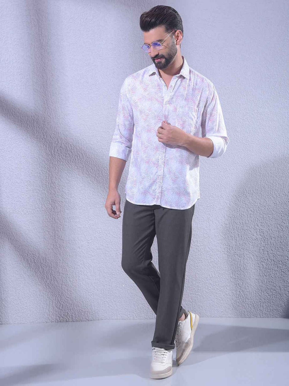 Pink Floral Print Linen Shirt
