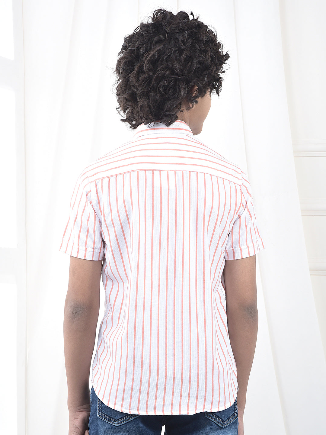 Peach Vertical Stripes 100% Cotton Shirt