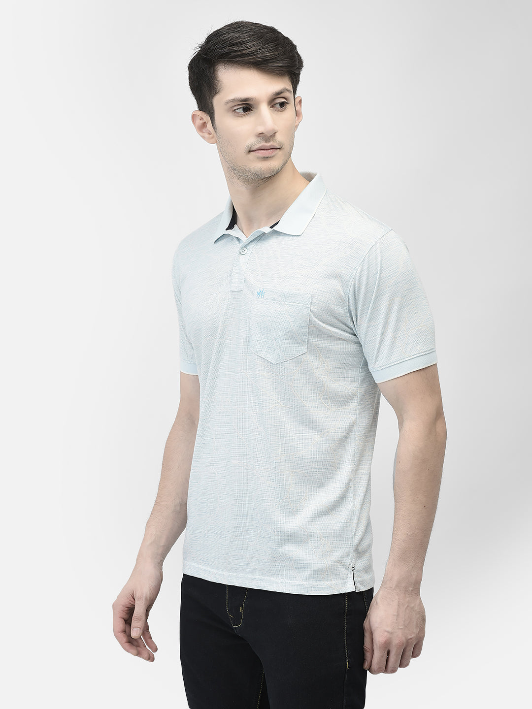 Blue Printed Polo Neck T-Shirt