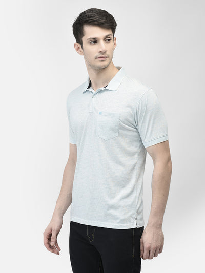 Blue Printed Polo Neck T-Shirt