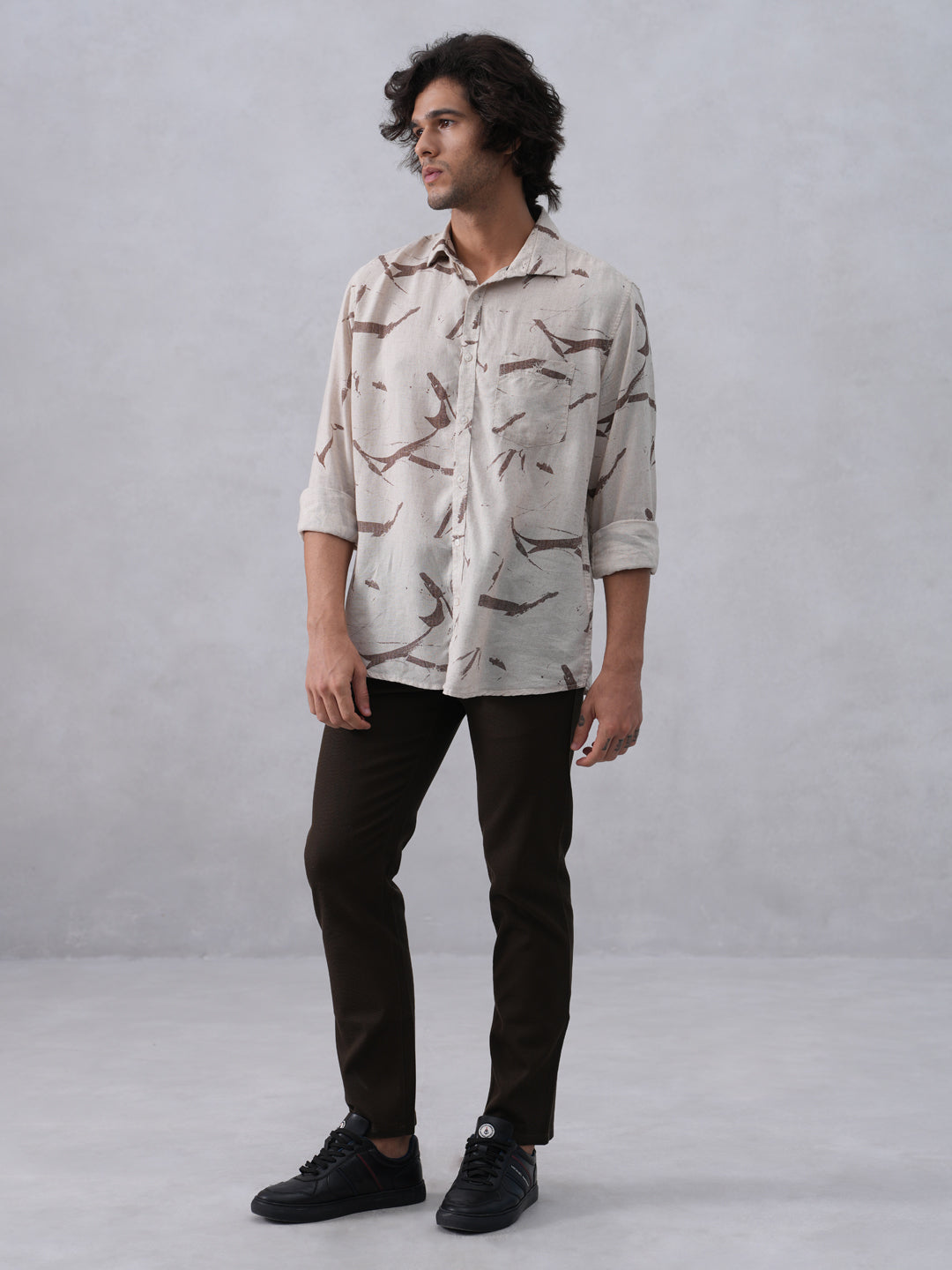 Sleek Brown Printed Linen Shirt