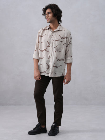 Sleek Brown Printed Linen Shirt