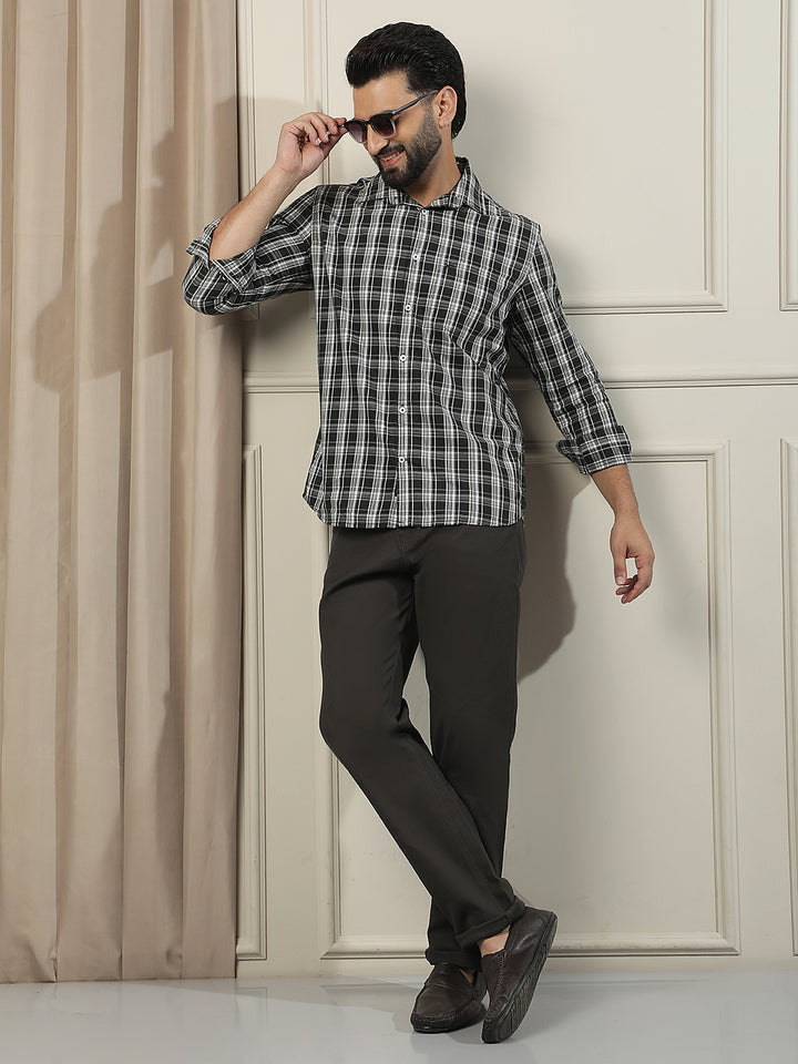 Olive Cotton Stretchable Dobby Trousers