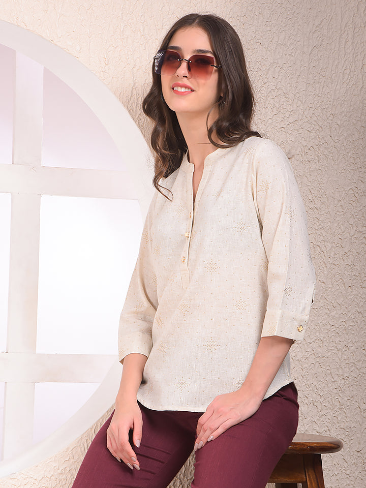 Beige Embellished V-Neck Top