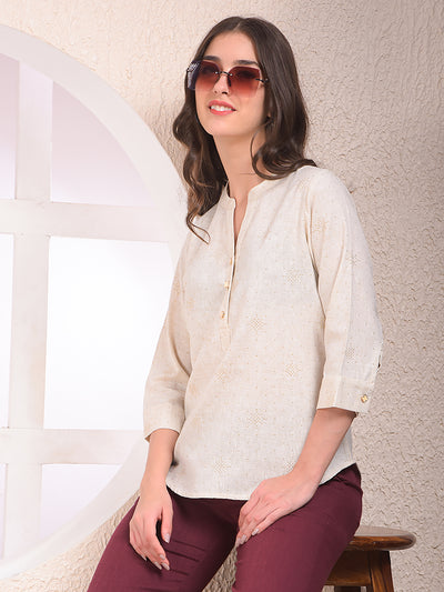 Beige Embellished V-Neck Top