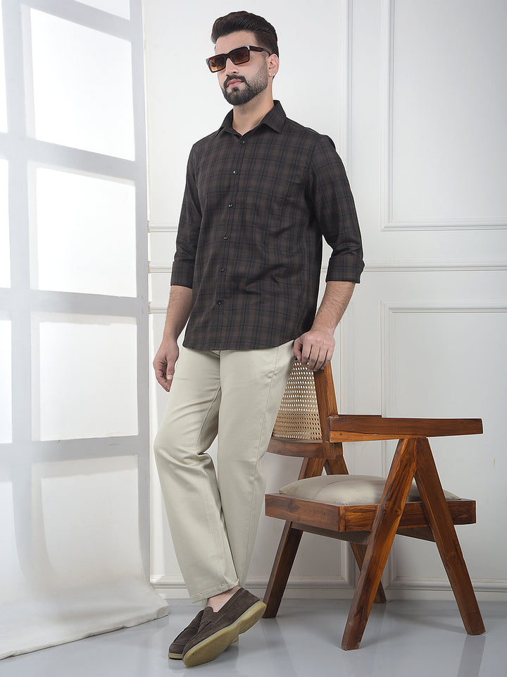 Brown Checked 100% Cotton Shirt