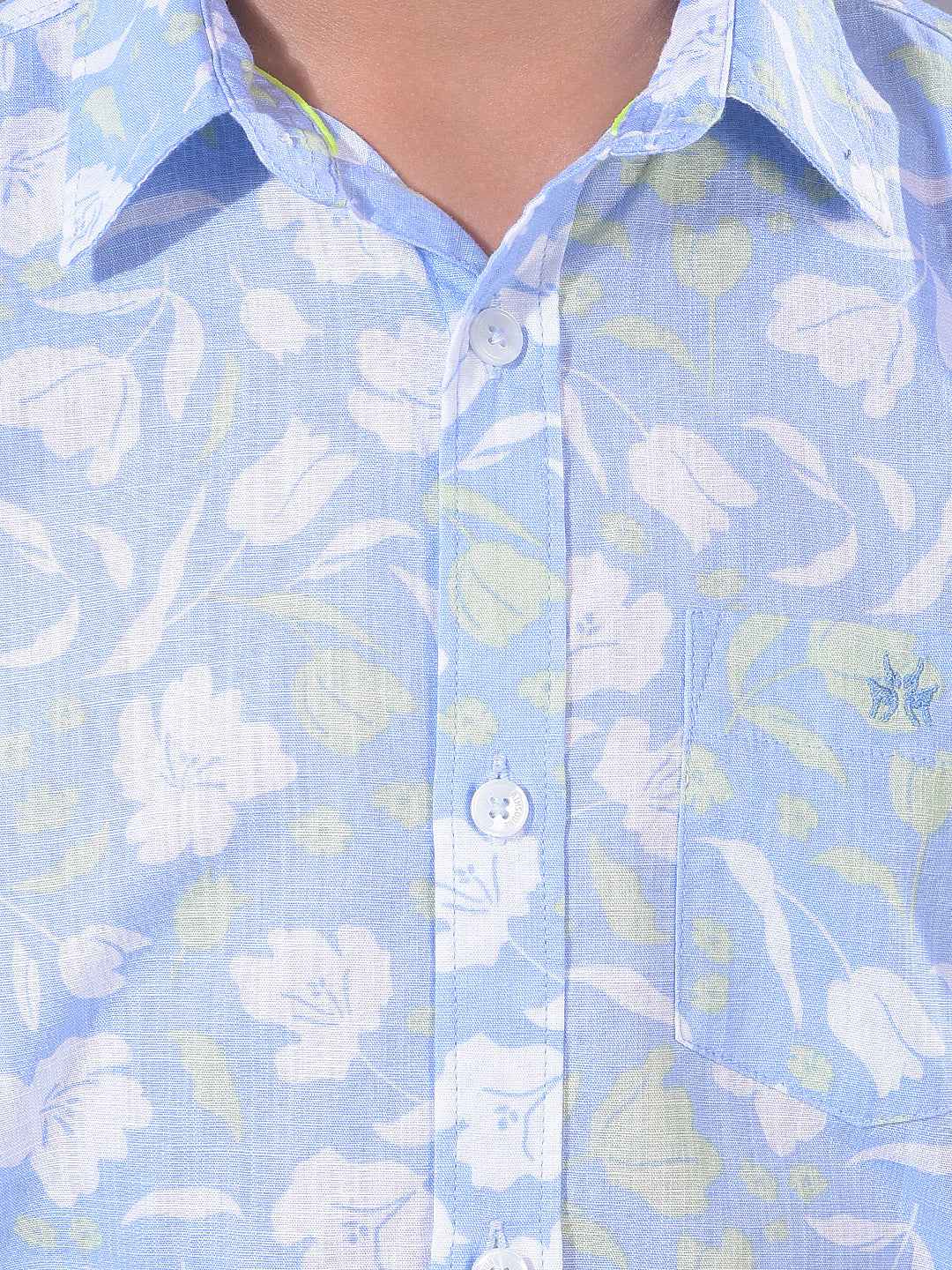 Blue Floral Print 100% Cotton Shirt