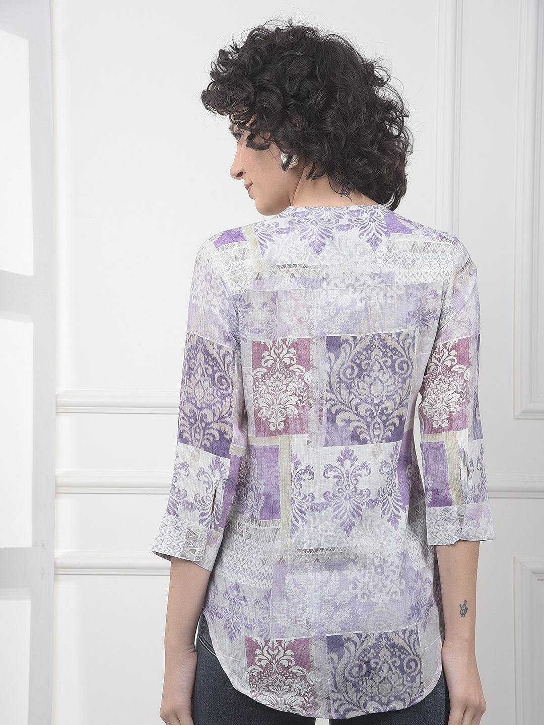 Purple Floral Print V-Neck Top