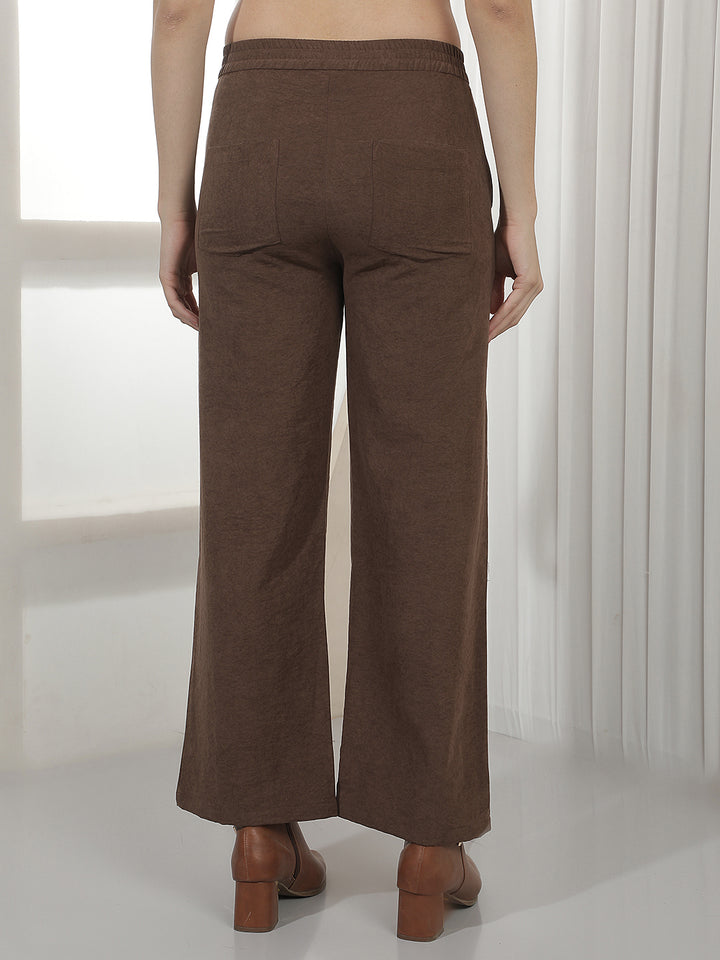 Brown Wide Leg Casual Trousers
