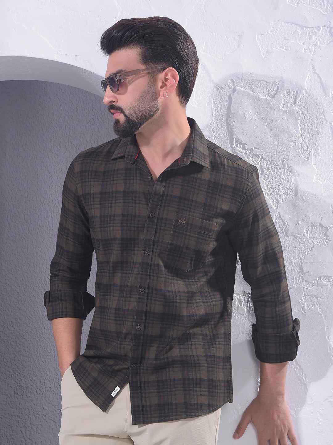 Brown Checked 100% Cotton Shirt