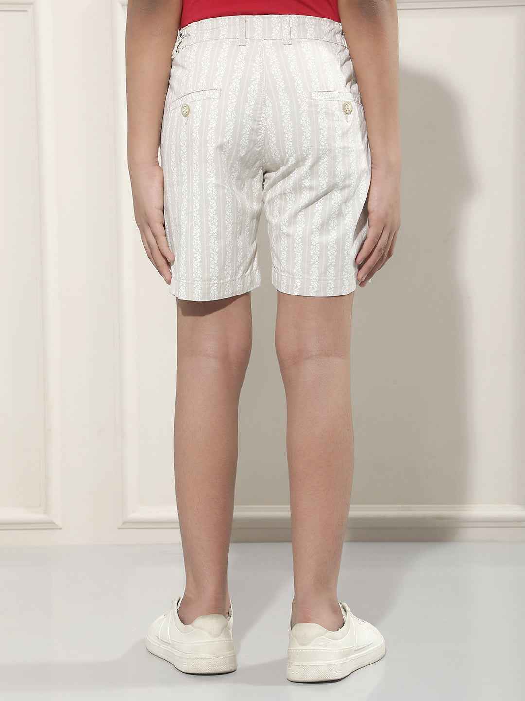 Beige Vertical Stripes 100% Cotton Shorts