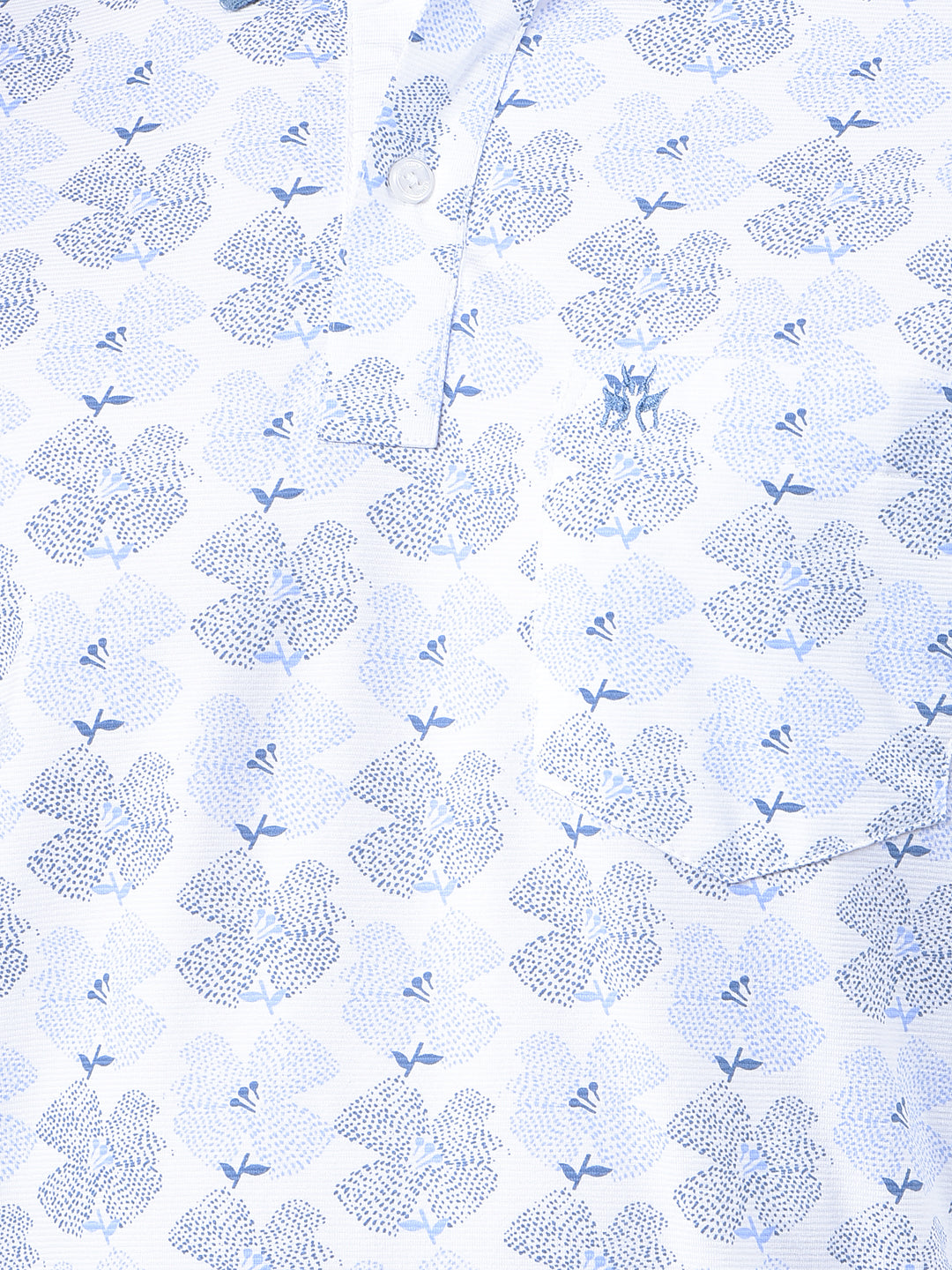 Blue Floral Print Polo Neck T-Shirt