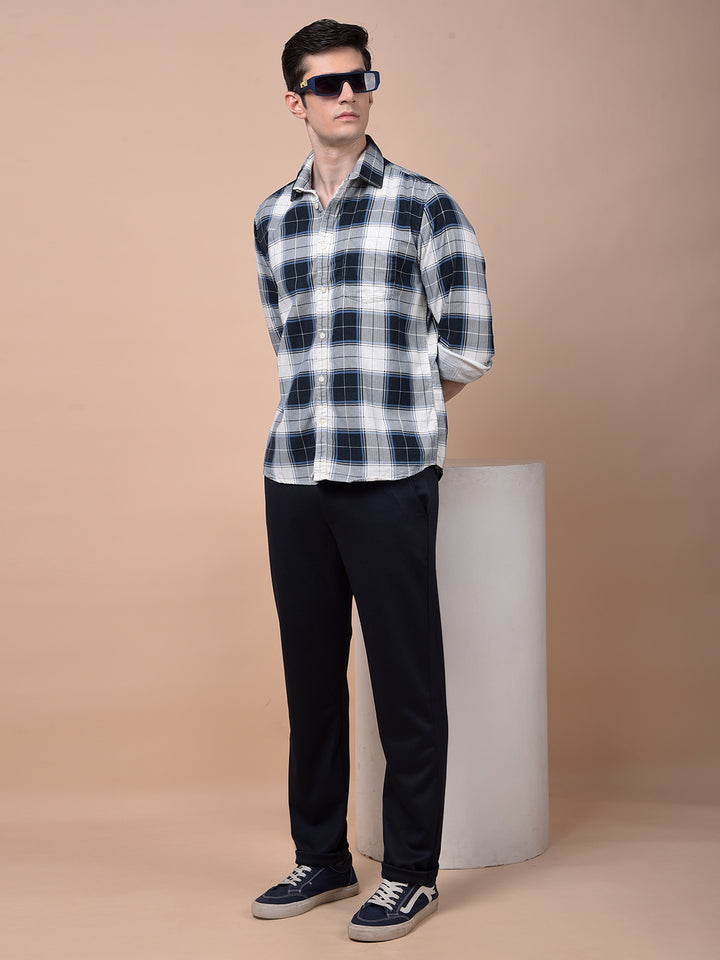 Blue Checked 100% Cotton Corduroy Shirt