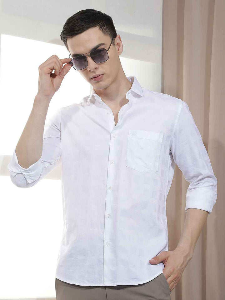 White Jacquard 100% Cotton Shirt
