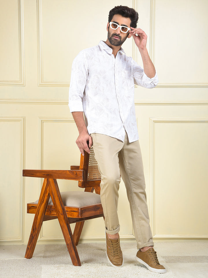 White Floral Print 100% Cotton Shirt