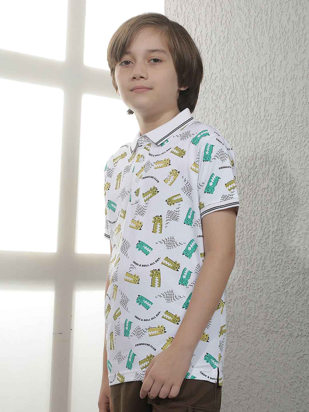 White Abstract Print Polo T-Shirt
