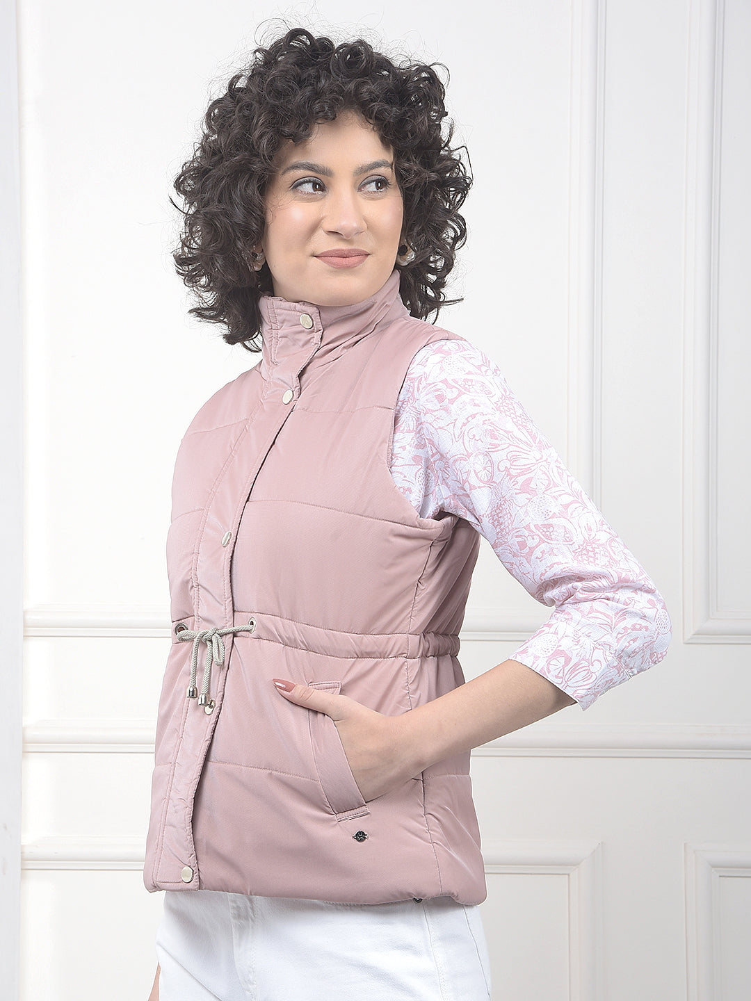 Pink High Neck Sleeveless Padded Jacket