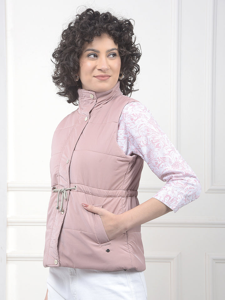Pink High Neck Sleeveless Padded Jacket